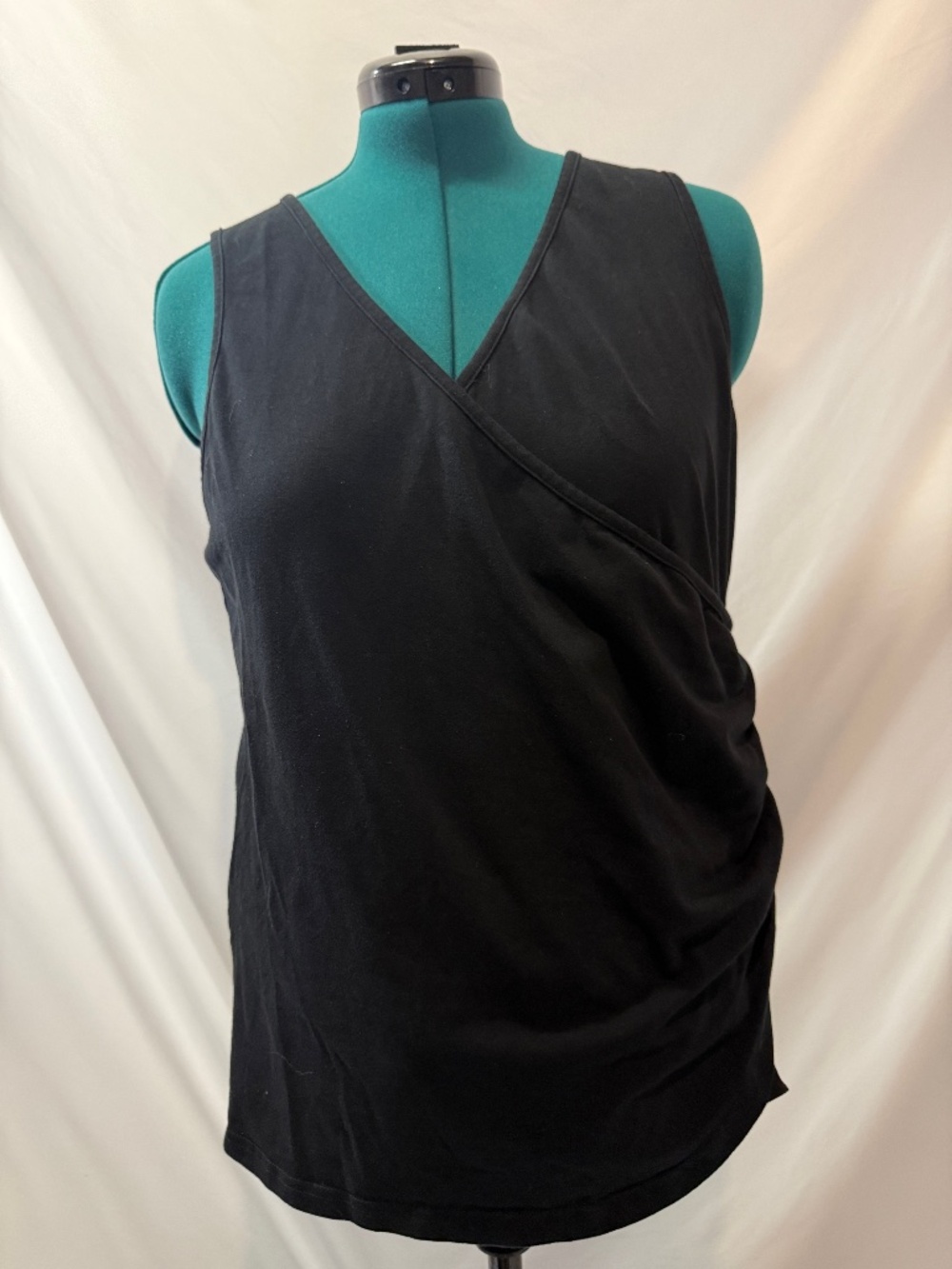 Ojai Yoga Wear XL Black Organic Cotton Ruched Wrap Yoga Tank Top